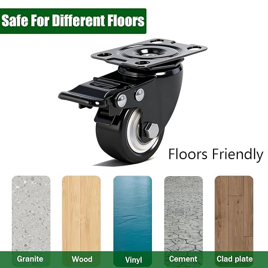 2" Inch Caster Wheels with Brake Heavy Duty Casters Set of 4 Total Capacity - Image 6