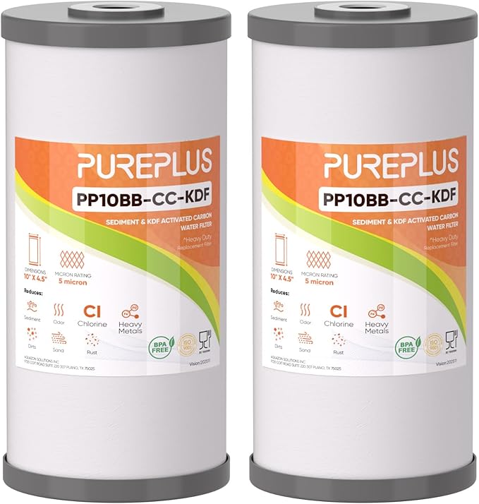PUREPLUS 5 Micron 10" x 4.5" Whole House PP Sediment Carbon KDF Composite Heavy by PUREPLUS
