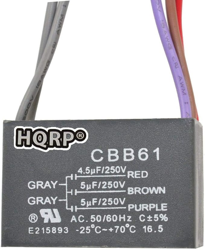 HQRP 50-Pack Ceiling Fan Capacitor CBB61 4.5uf+5uf+5uf 5-Wire UL Listed - Image 3