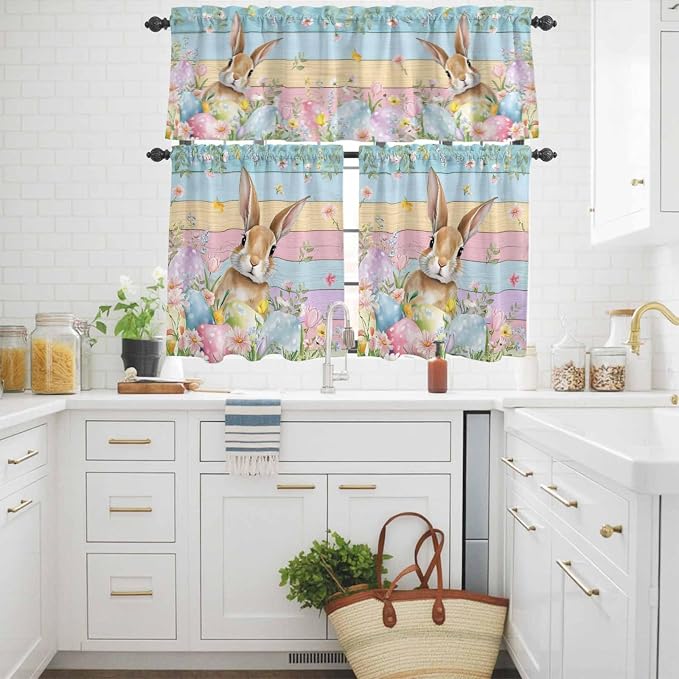 Kitchen Curtains Tiers and Valance Set of 3, Easter Light Filtering Window - Image 3