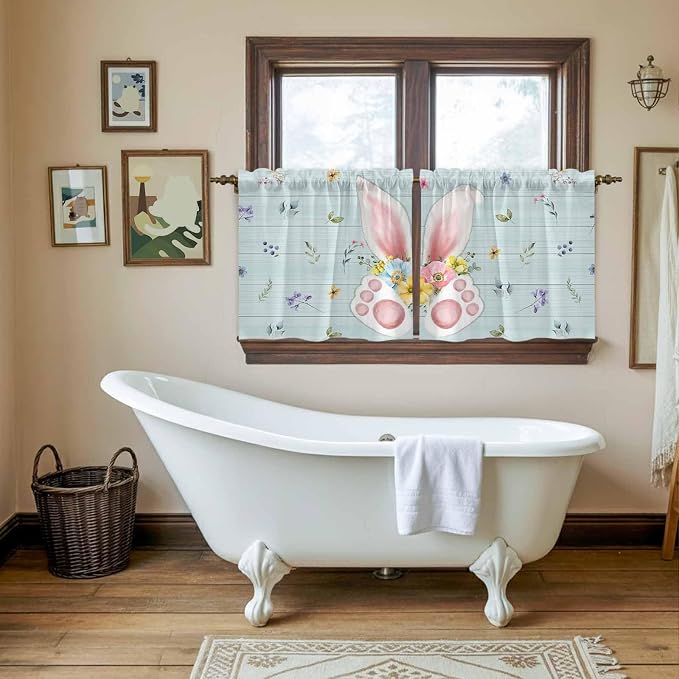 Easter Kitchen Tier Curtains 24 Inch Long 2 Panel Set, Rod Pocket Cafe Small - Image 5