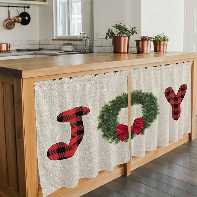 Red Green Christmas Kitchen Tier Curtains 24 Inch Long 2 Panel Set, Rod Pocket - Image 7