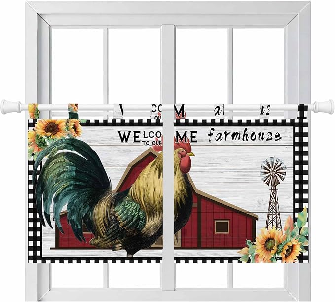 Farmhouse Rooster Kitchen Curtains 36 Inch Length, Small Window Curtains Tab Top by Unknown
