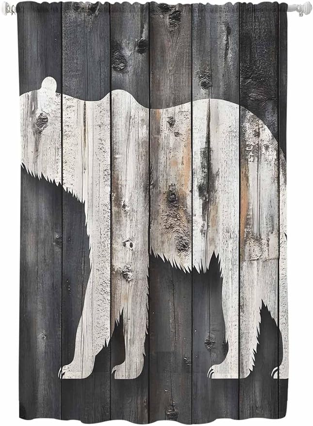 Sheer Curtains 63 Inch Length, Farmhouse Country Vintage Wood Grain Privacy by Unknown