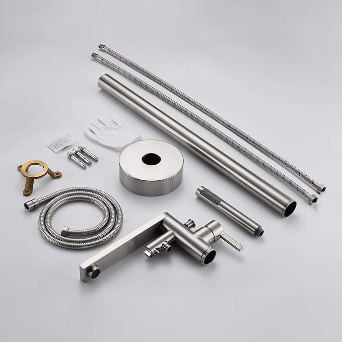 Freestanding Bathtub Faucet Tub Filler Brushed Nickel Floor Mount Brass Single Handle Bathroom Faucets with Hand Shower
