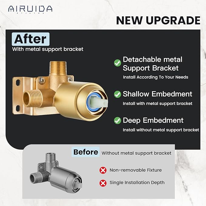 Airuida Shower Faucet Set and Handle Set Single Function Shower Trim Kit Ceiling Mount Rainfall Shower System with Male Threads and Rough-in Valve 10 Inch Square Shower Head Brushed Gold
