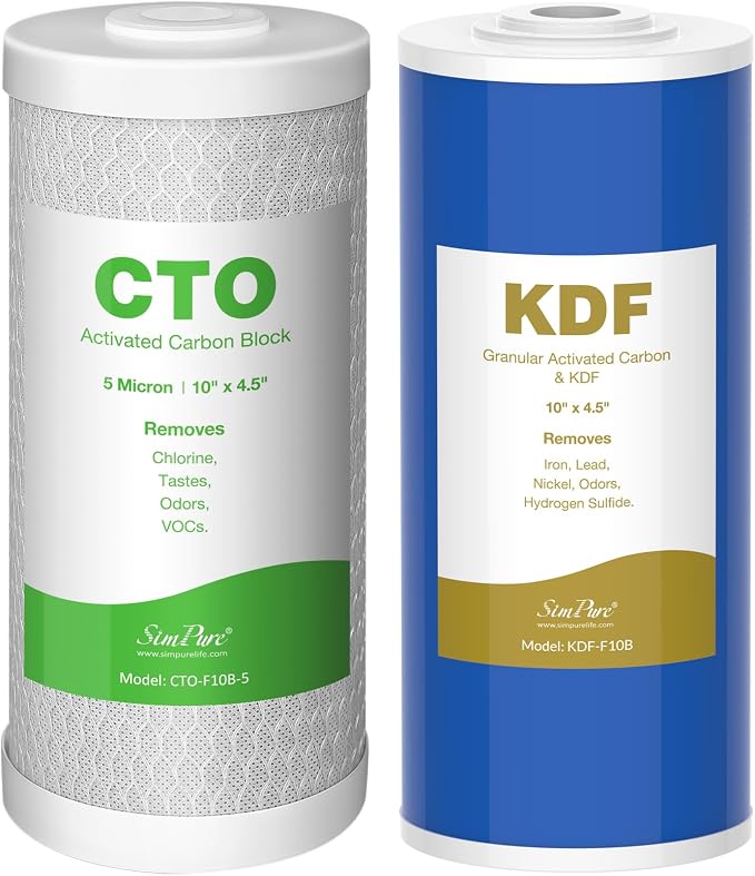 SimPure Whole House Water Filter Cartridges 5 Micron 10" x 4.5" CTO+GAC/KDF by SimPure_Water