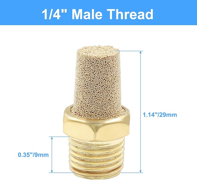 10 Pack 1/4" Male Thread Pneumatic Brass Exhaust Muffler Filter Air Pneumatic - Image 2