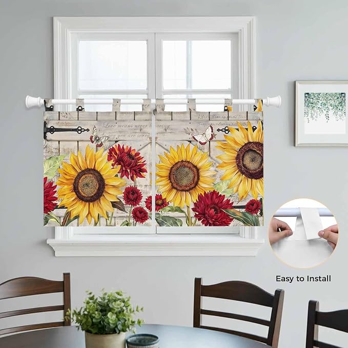 Red Yellow Sunflowers Kitchen Curtains 36 Inch Length, Small Window Curtains - Image 4