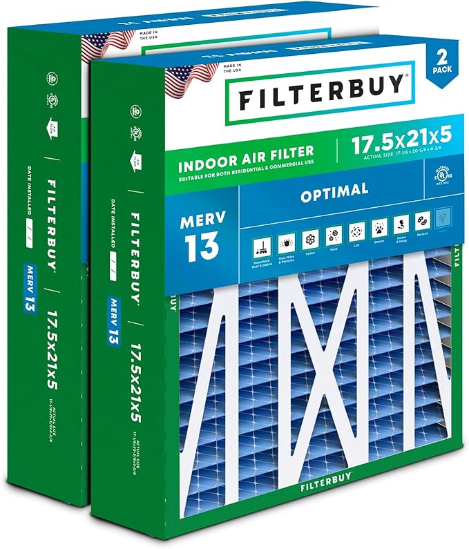 Filterbuy 17.5x21x5 Air Filter MERV 13 Optimal Smoke & Allergy Defense by Filterbuy