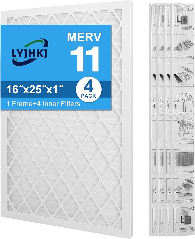 16x25x1 MERV 11 Air Filter, Quality AC/HVAC Furnace Filter，1 Reusable ABS Frame by LYJHKJ