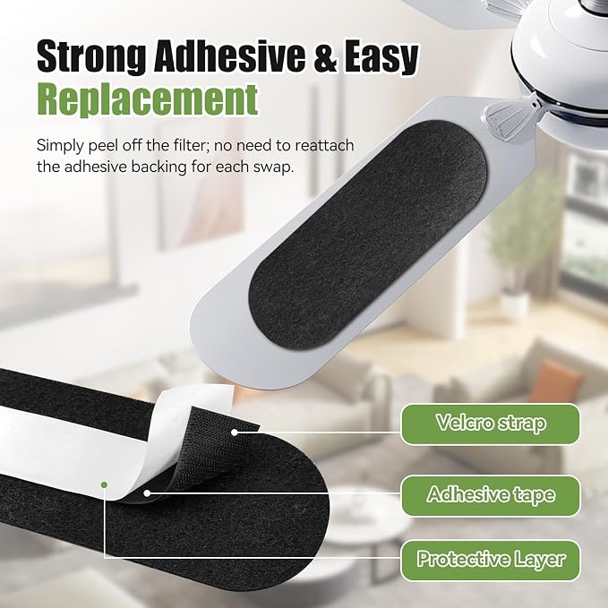 12 Pcs Ceiling Fan Filters for Blades, Activated Carbon Air Purifier Pads - Image 5