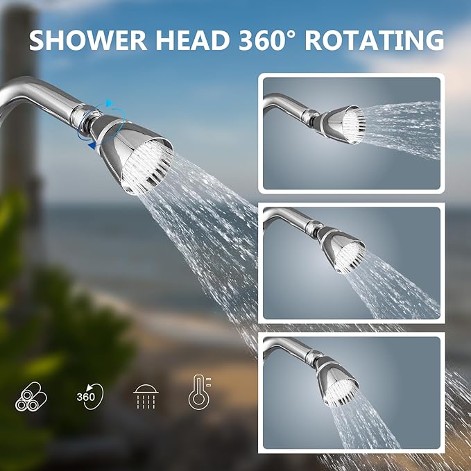 Aolemi Outdoor Shower Kit,Outdoor Shower Fixtures Faucet System with Brass Showerhead,Double Handle Exposed Shower with Brass Mix Valve,6 Inch Center with Soap Dish,Pipe Upward,Polish Chrome