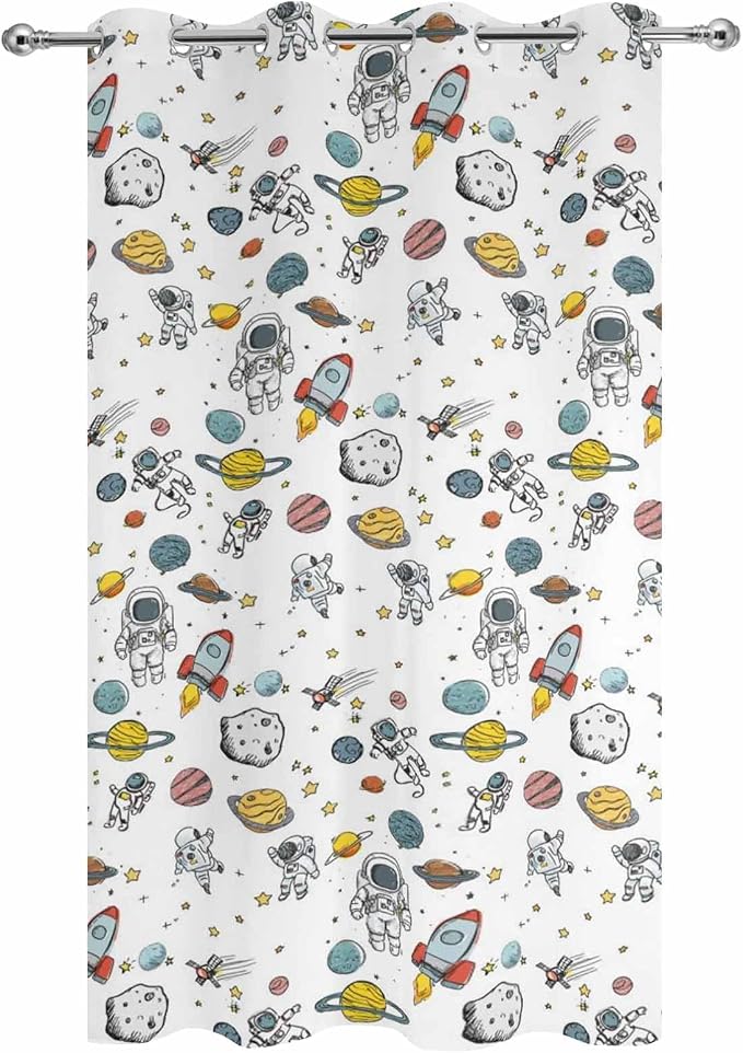 Cartoon Space Outdoor Curtains for Patio Astronauts Spacecraft Rockets - Image 9