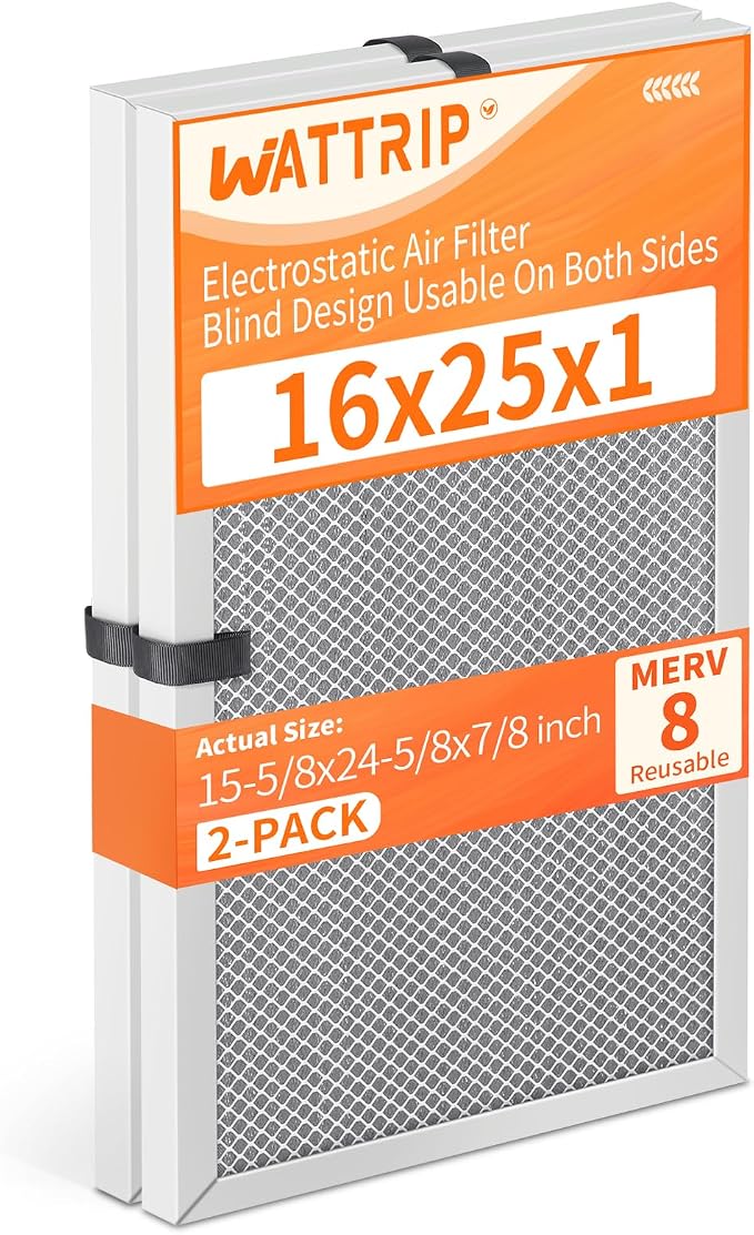 2-Pack 16x25x1 MERV 8 Reusable & Washable Electrostatic Air Filters by BreatheSmartLiveClean