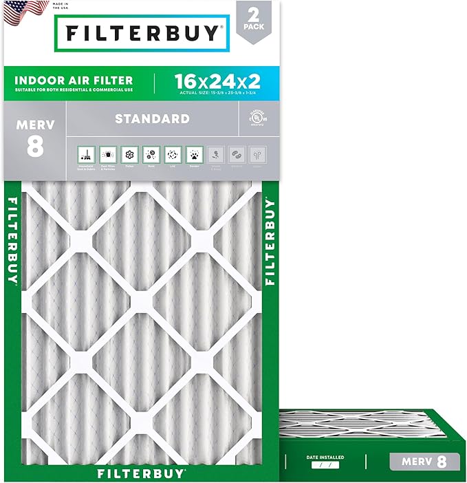 Filterbuy 16x24x2 Air Filter MERV 8 Essential Dust & Allergy Defense, by Filterbuy