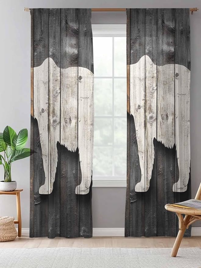 Sheer Curtains 108 Inches Long, Vintage White Brown Bear Semi Sheer Curtains - Image 5