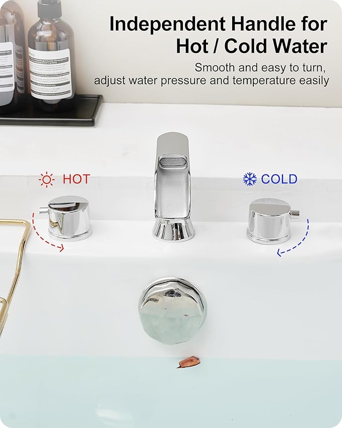 Waterfall Bathtub Faucet Set, Chrome Deck Mount Tub Faucet High Flow Brass Bath Tub Faucets 6-16 Inch 2 Handle Widespread Roman Tub Faucet 3.25 gal/Min Psi 60 1/2" Water Supply Line No Leaks