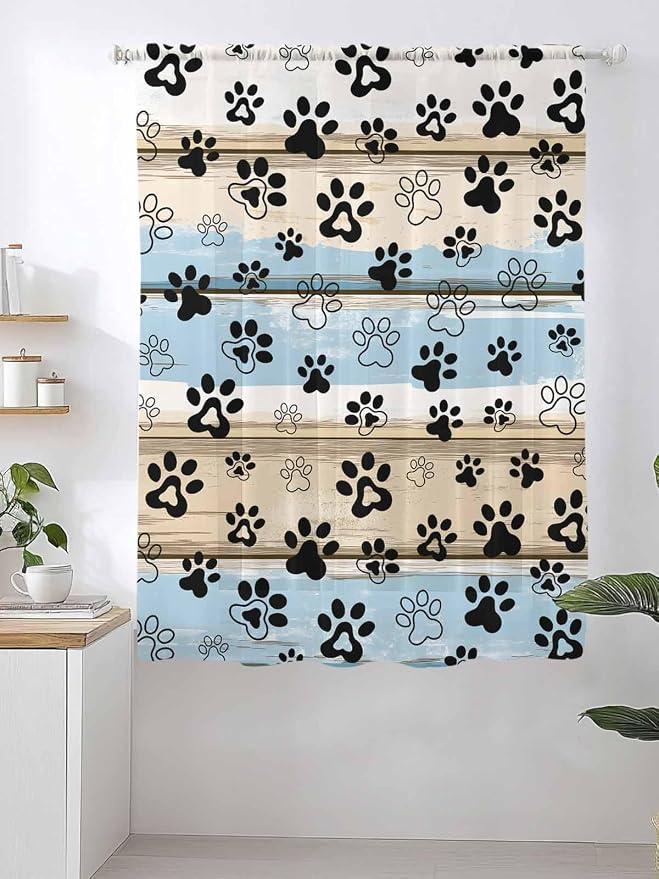 Sheer Curtains 72 Inches Long, Vintage Farmhouse Rustic Wooden Grain Privacy - Image 2