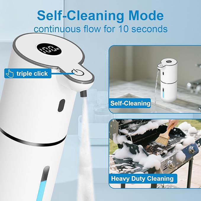 Automatic Foaming Soap Dispenser Touchless, USB Rechargeable Smart Hand Soap Dispenser, 6-Level Adjustable, 12.8oz/380mL Wall Mounted for Bathroom Kitchen Dish Soap-White