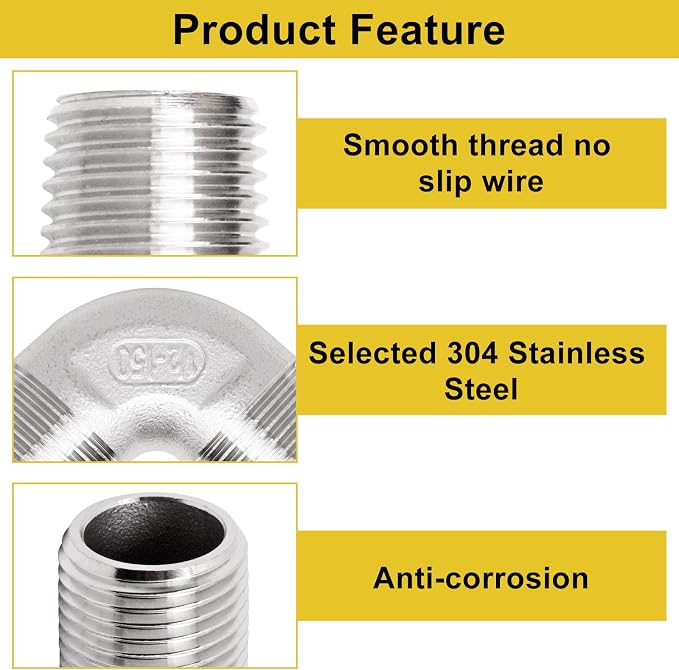 1/2" x 1/2" NPT 90 Degree Elbow 304 Stainless Steel Pipe Fittings Male Threaded - Image 3
