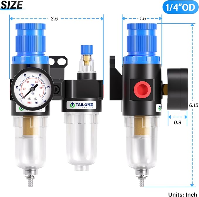 TAILONZ PNEUMATIC 1/4 Inch NPT AFC2000 Air Filter Pressure Regulator Kit（0-145 - Image 2