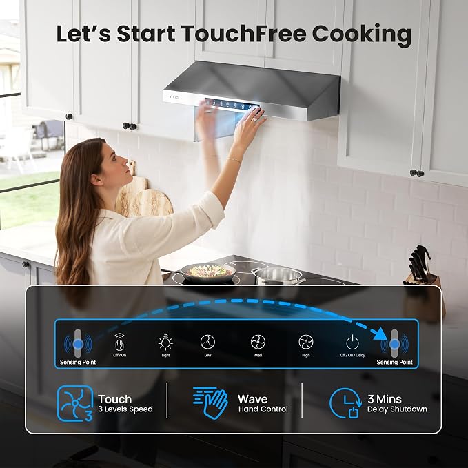 30 Inch Under Cabinet Range Hood, 900CFM Fast Venting Ducted, Kitchen Hood - Image 3
