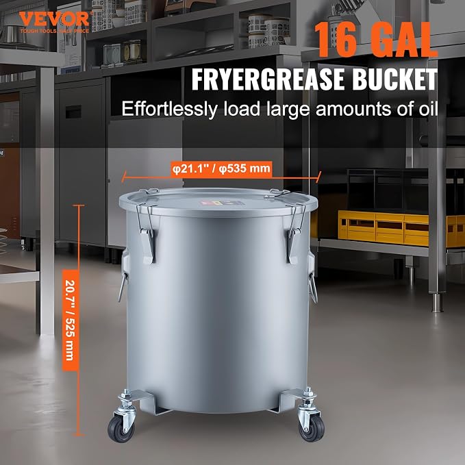 VEVOR Fryer Grease Bucket, 16 Gal Oil Disposal Caddy - Image 2