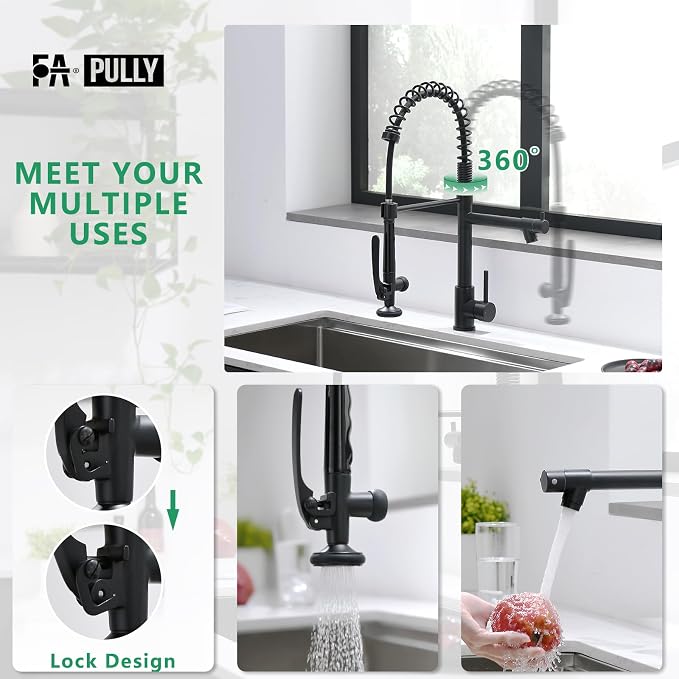 Fapully Black Kitchen Faucet, Commercial Pull Down Kitchen Sink Faucet - Image 3