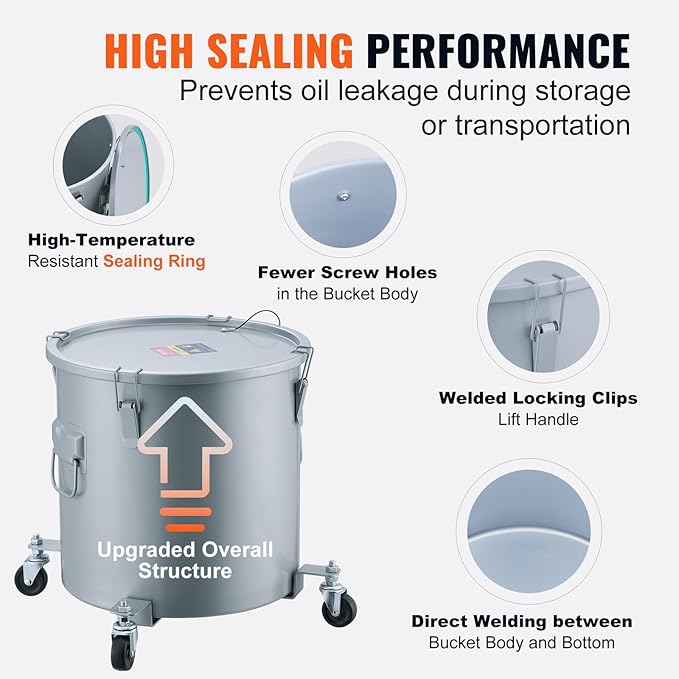 VEVOR 10 Gallon Fryer Grease Bucket, Oil Disposal Bucket Caddy on Wheels - Image 4