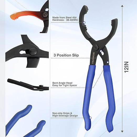WORKPRO 12-inch Oil Filter Plier and Flexible Oil Funnel Set - Image 3