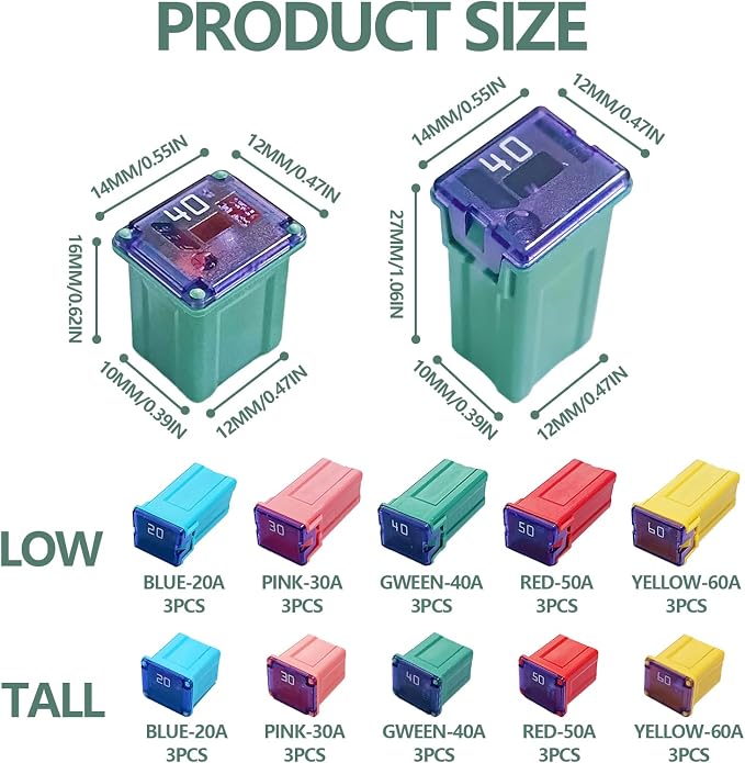 30 Pieces Automotive Tall/Standard Profile Box Shaped Fuse Kit, Car Fuses - Image 2
