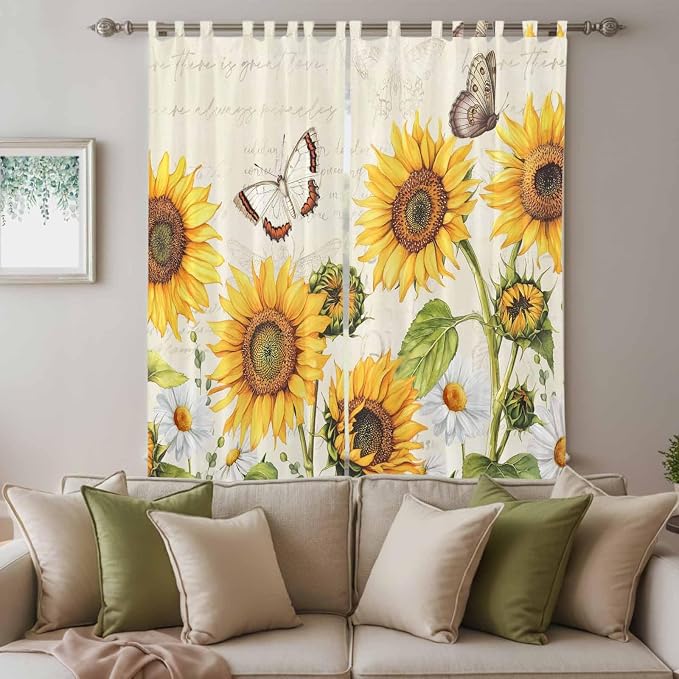 Farm Sunflowers Living Room Curtains 84 Inch Length, Window Curtains Tab Top - Image 3
