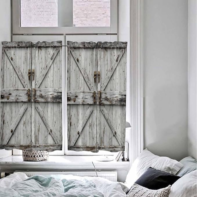 Vintage Gate Kitchen Curtains 45 Inches length, Farmhouse Wooden Grain Shabby - Image 5