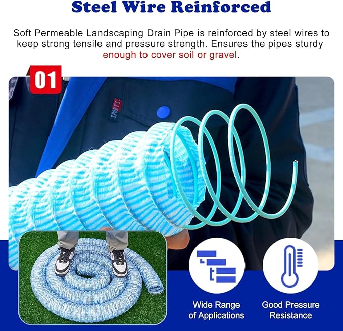 8" X 3 10 20 30 40 50 100 150' Land Drainage Pipe, Expandable Soft Infiltration - Image 4