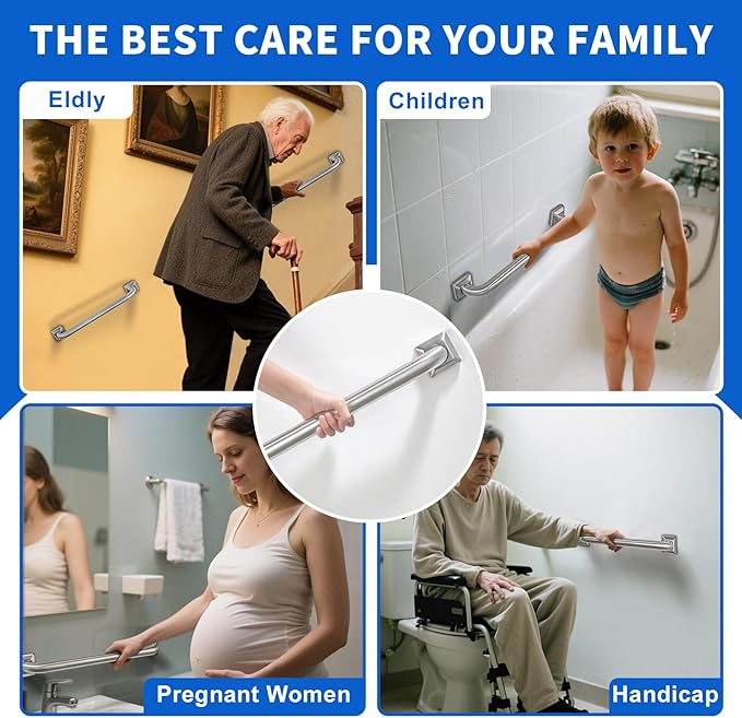 Bathroom Grab Bars Stainless Steel Handrail ADA Compliant 500lbs bathtubs and Showers Toilet Handle Safety for Handicap, Elderly, Disabled, Injury (24inches 2 Pack)