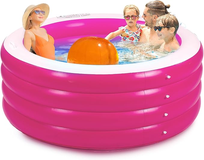 Biange Blow Up Pool, 72" X 30" Deep Round Inflatable Swimming Adult Pool, Backyard Inflatable Pool for Kids Swimming, Pink