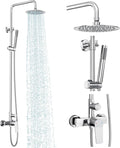 Rainsworth Outdoor Shower Kit Chrom - Single Handle Brass Valve, 8 Inch Rain Shower Head and Handheld Spray Shower Fixture Combo, 304 Stainless Steel Wall Mount