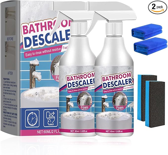 NBDIB 2PC Bathroom Descaler Foam Cleaner Spray,2025 Upgraded Stubborn Stains Cleaner, Bathroom Descaler Spray,All Purpose Rinse Cleaning Foam for Toilet, Bathtub, Tile, Glass and Sink