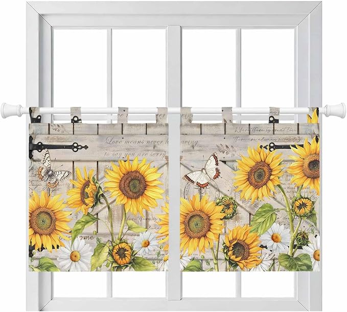 Farm Flowers Kitchen Curtains 36 Inch Length, Small Window Curtains Tab Top by Unknown