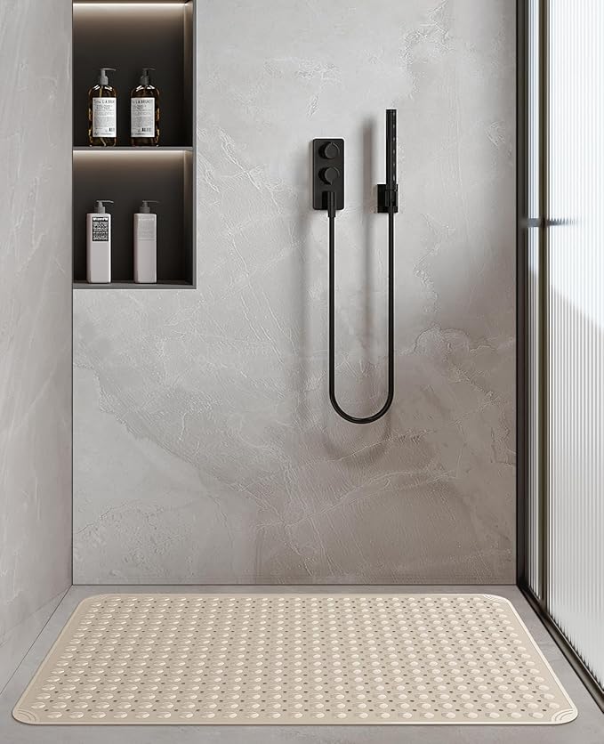 Yolife Extra Large TPE Shower Mat, 47.2" L x 31.5" W Anti Slip Bath Mat with Drain Holes and Suction Cups, Large Size Mat More Suitable for Shower Stall, No Odor, Heavy Mat