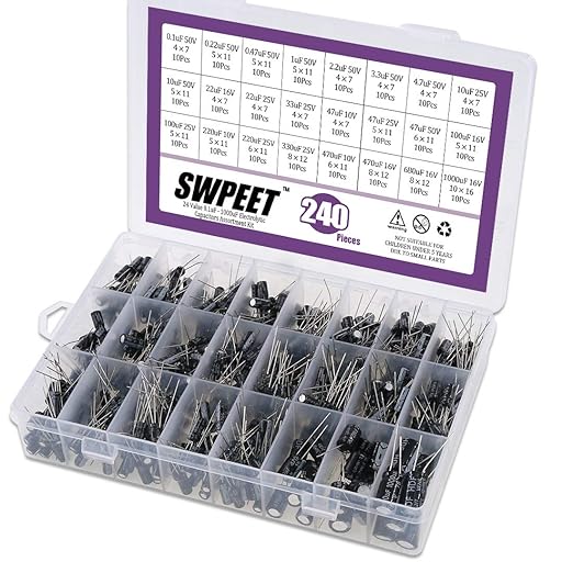 Swpeet 240Pcs 24 Kinds Different Electrolytic Capacitors Range 0.1uF－1000uF by Swpeet