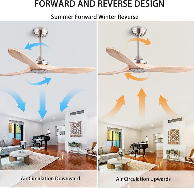 QUTWOB 42" Wood Ceiling Fan No Lights - Image 4