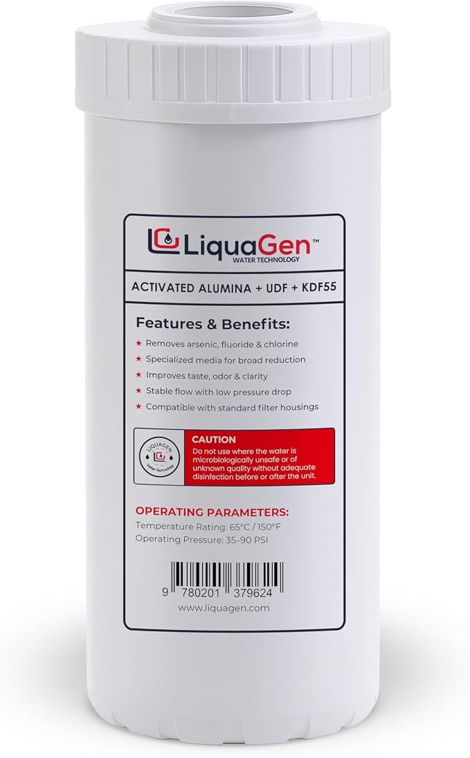 LiquaGen Activated Alumina + Carbon + KDF-55 Replacement Water Filter Cartridge by LiquaGen