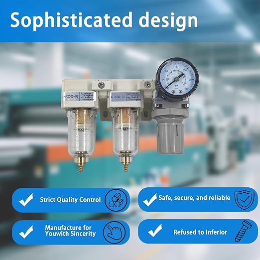 XingNEeng 1/4" NPT Compressed Air Filter Regulator Lubricator Combo, Water/Oil - Image 7