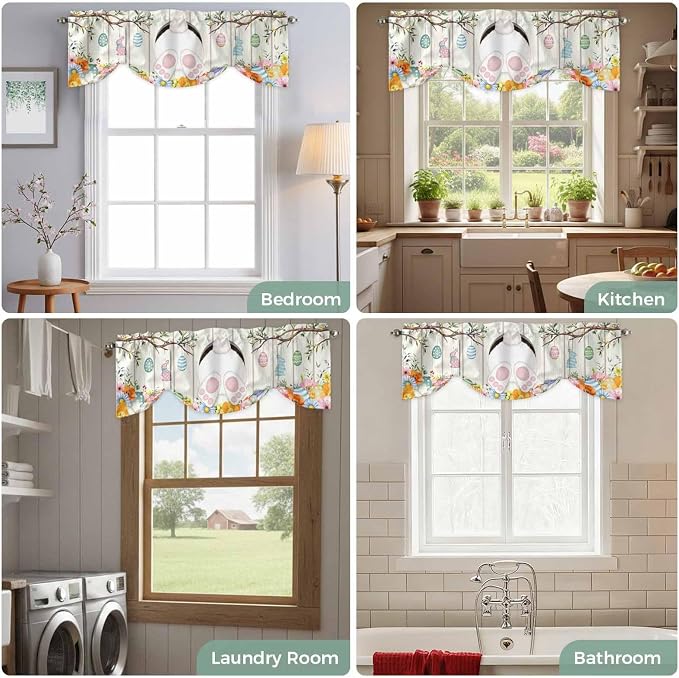 Easter Tie Up Valance Curtains for Windows, Kitchen Curtains Window Shades - Image 8
