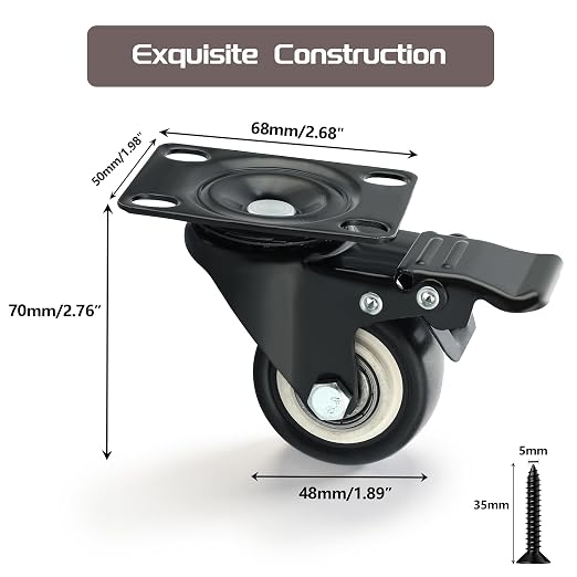 Alise Caster Wheels, Steel Core Rubber Heavy Duty Casters, Polyurethane Foam No - Image 2