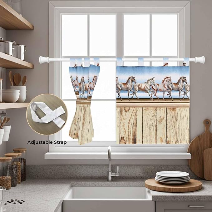 Western Horse Kitchen Curtains 24 Inch Length, Small Window Curtains Tab Top - Image 5