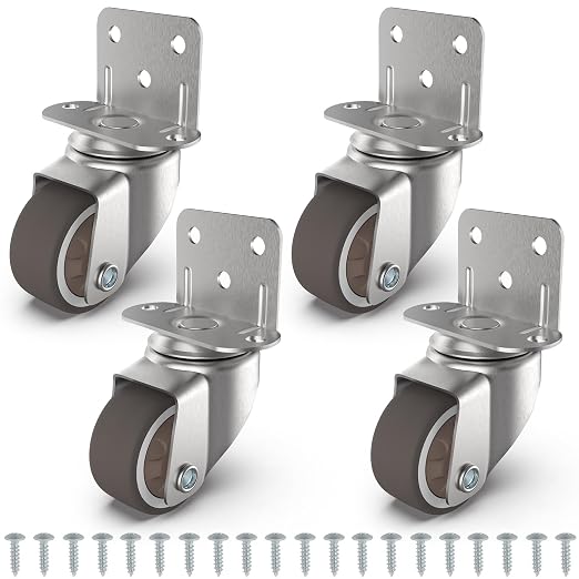 1" Small L-Shaped Plate Casters, Swivel Furniture Wheels, TPR Silent, Mounting by Unknown
