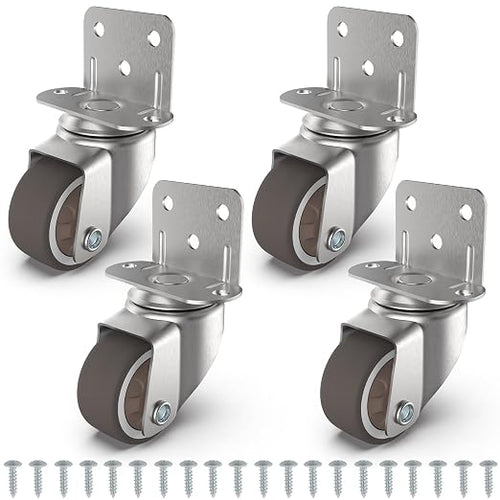1" Small L-Shaped Plate Casters, Swivel Furniture Wheels, TPR Silent, Mounting by Unknown